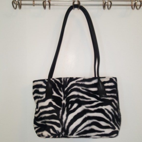 Zibra velvet small black & white shoulder bag - Picture 1 of 4